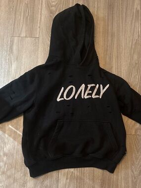Black "Lonely" Graphic Kids Hoodie Pea Coat